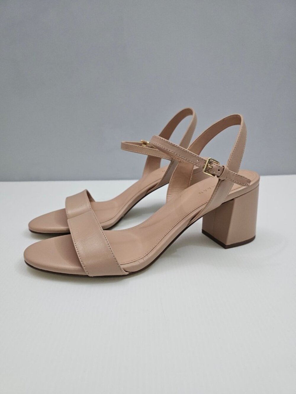 Cole Haan Josie Block Heel Sandals Womens 9.5 Nude Beige Leather Ankle Strap